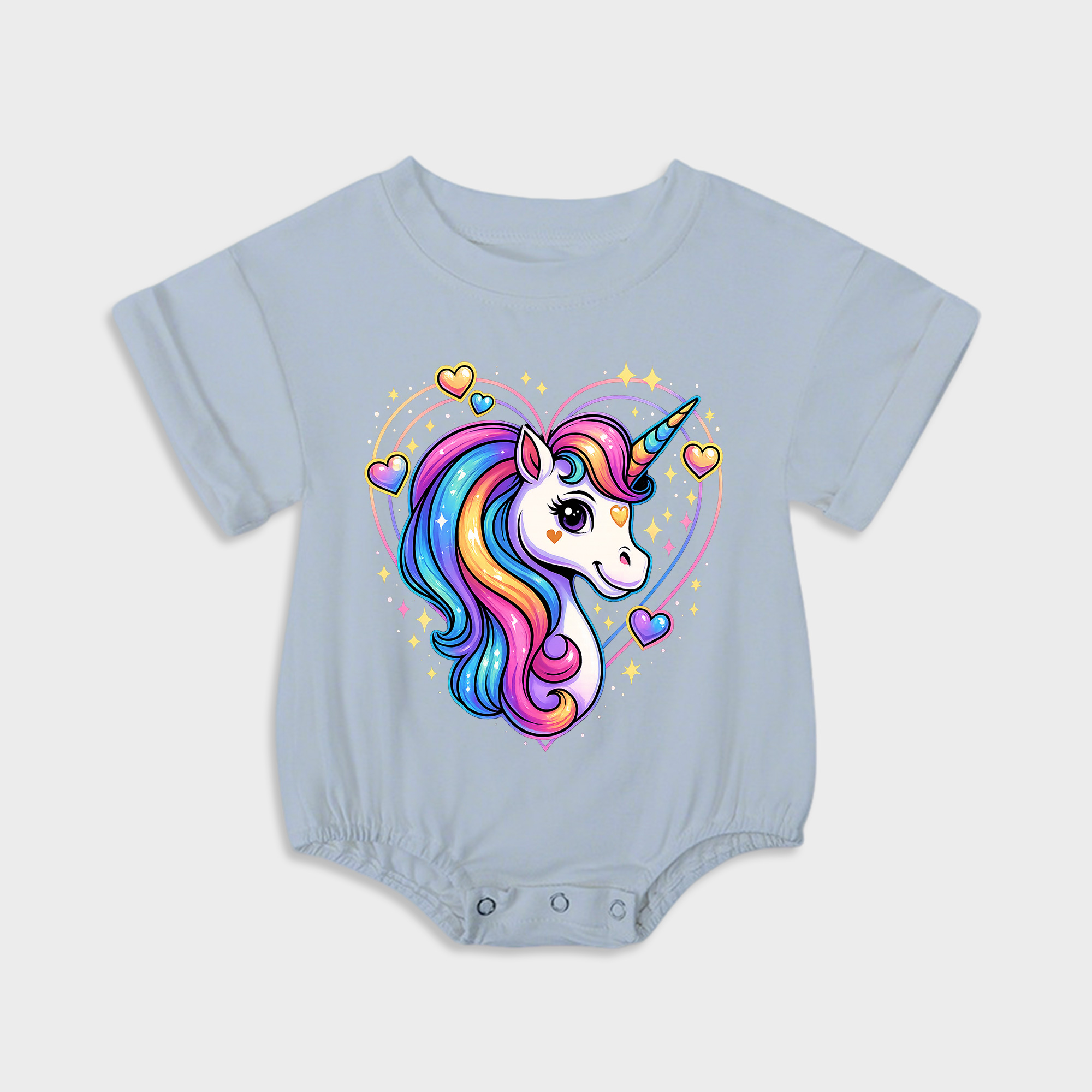 baby onesies - unicorn heart short-sleeved triangle onesies light steel blue