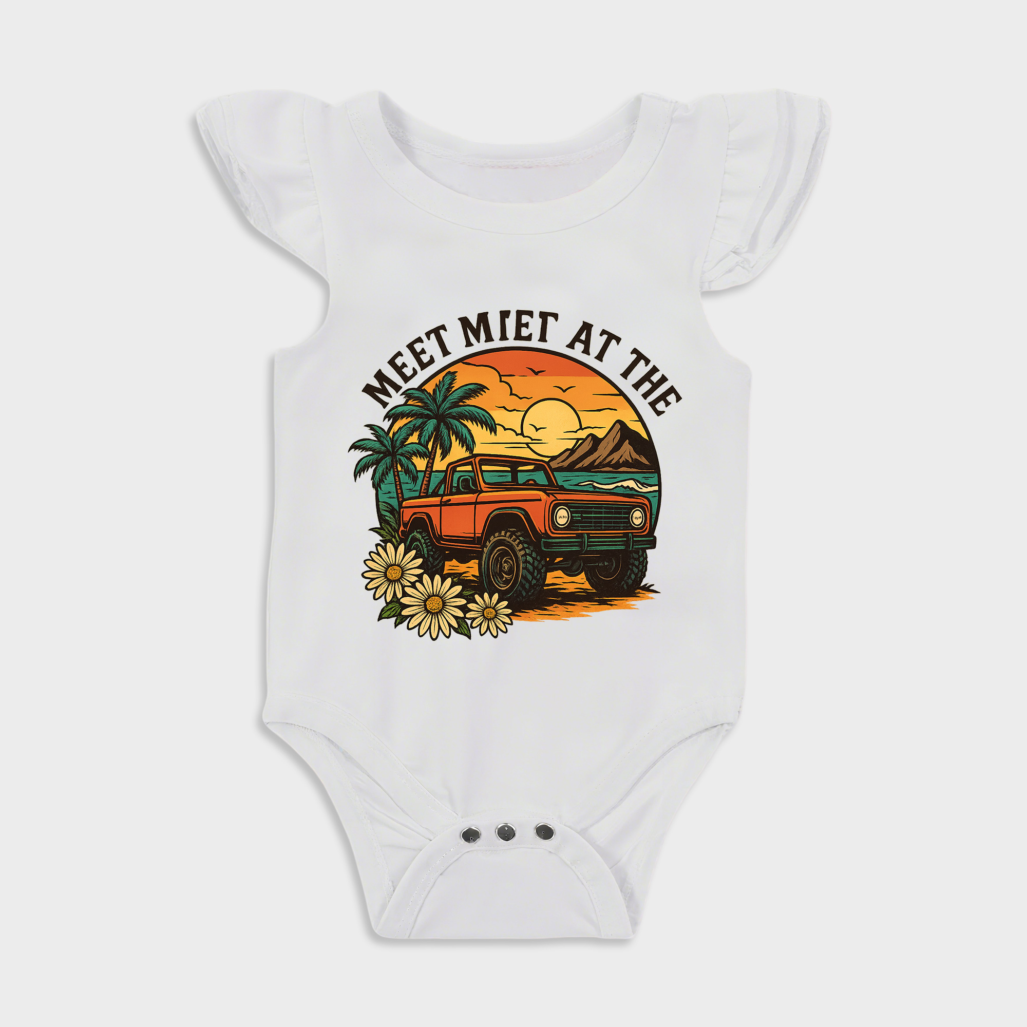 Baby romper with Vintage Beach design in White