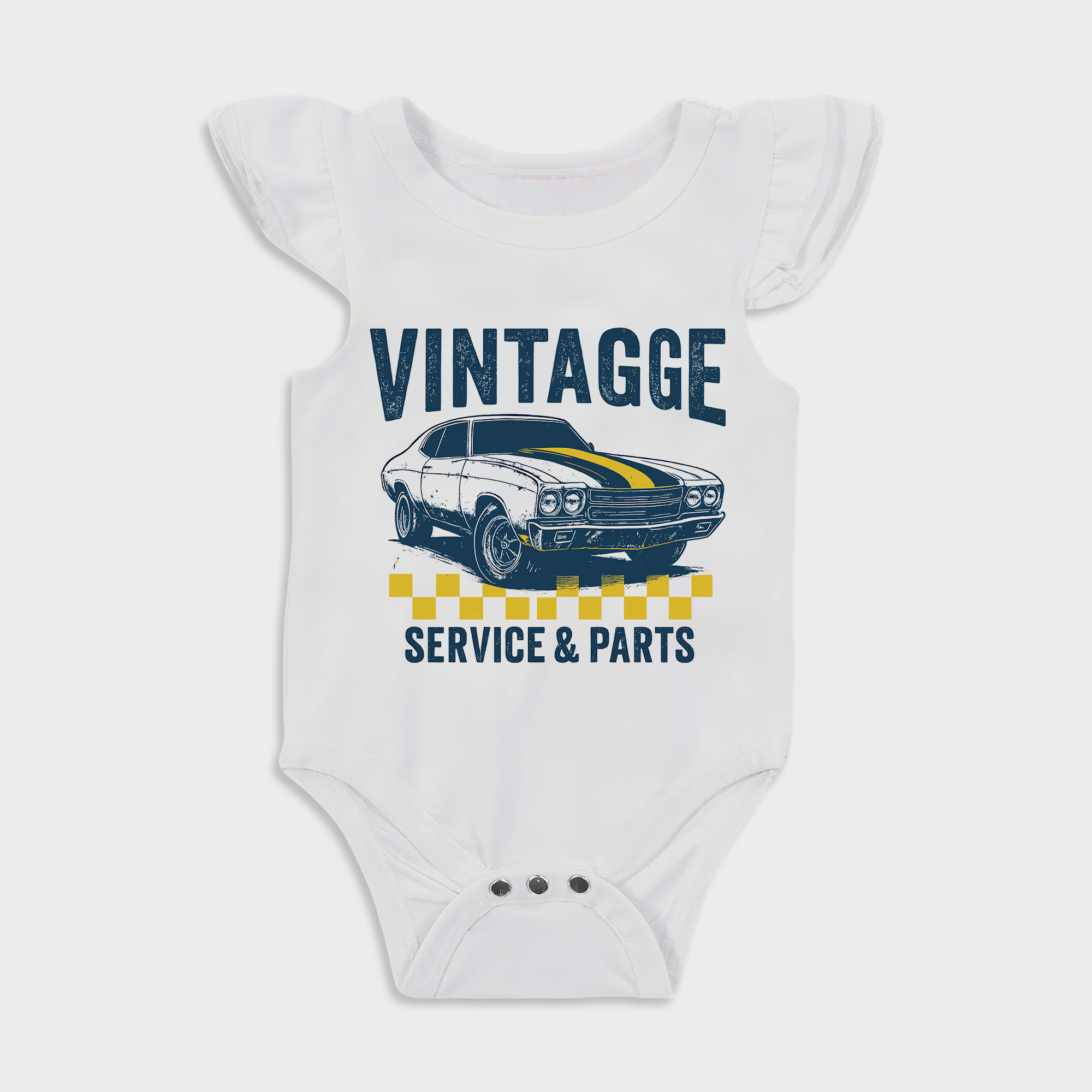 Baby romper - Vintage Garage Ruffled Triangle Romper White