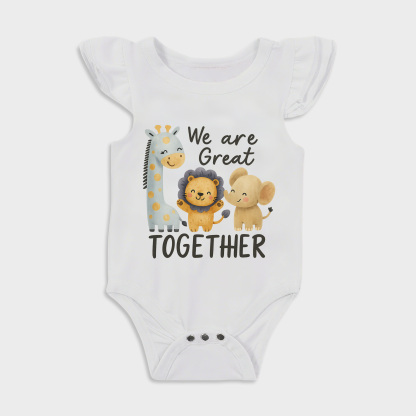 We Are Great Together Ruffled Triangle Onesies in White Baby onesies