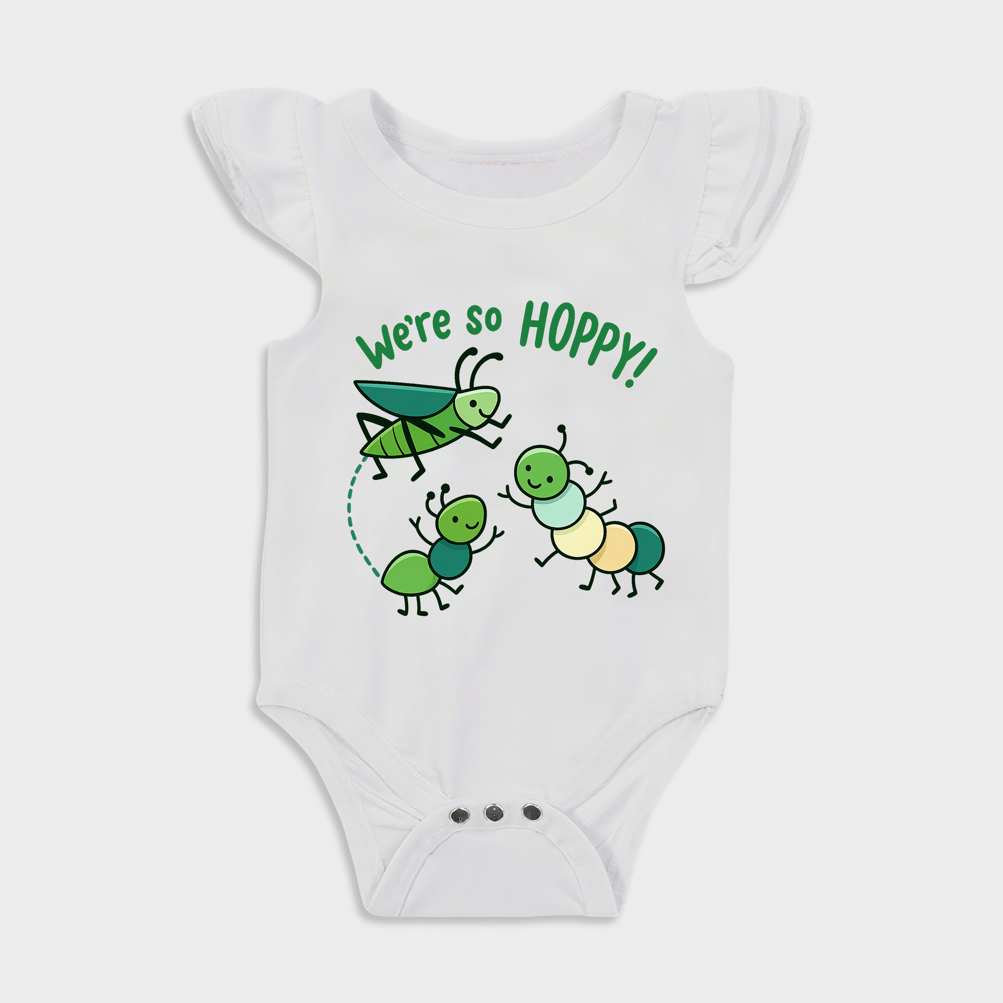 We're Hoppy! Ruffled Triangle Onesies in White Baby onesies