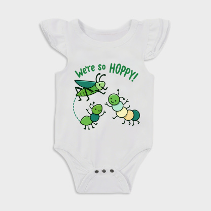 We're Hoppy! Ruffled Triangle Onesies in White Baby onesies