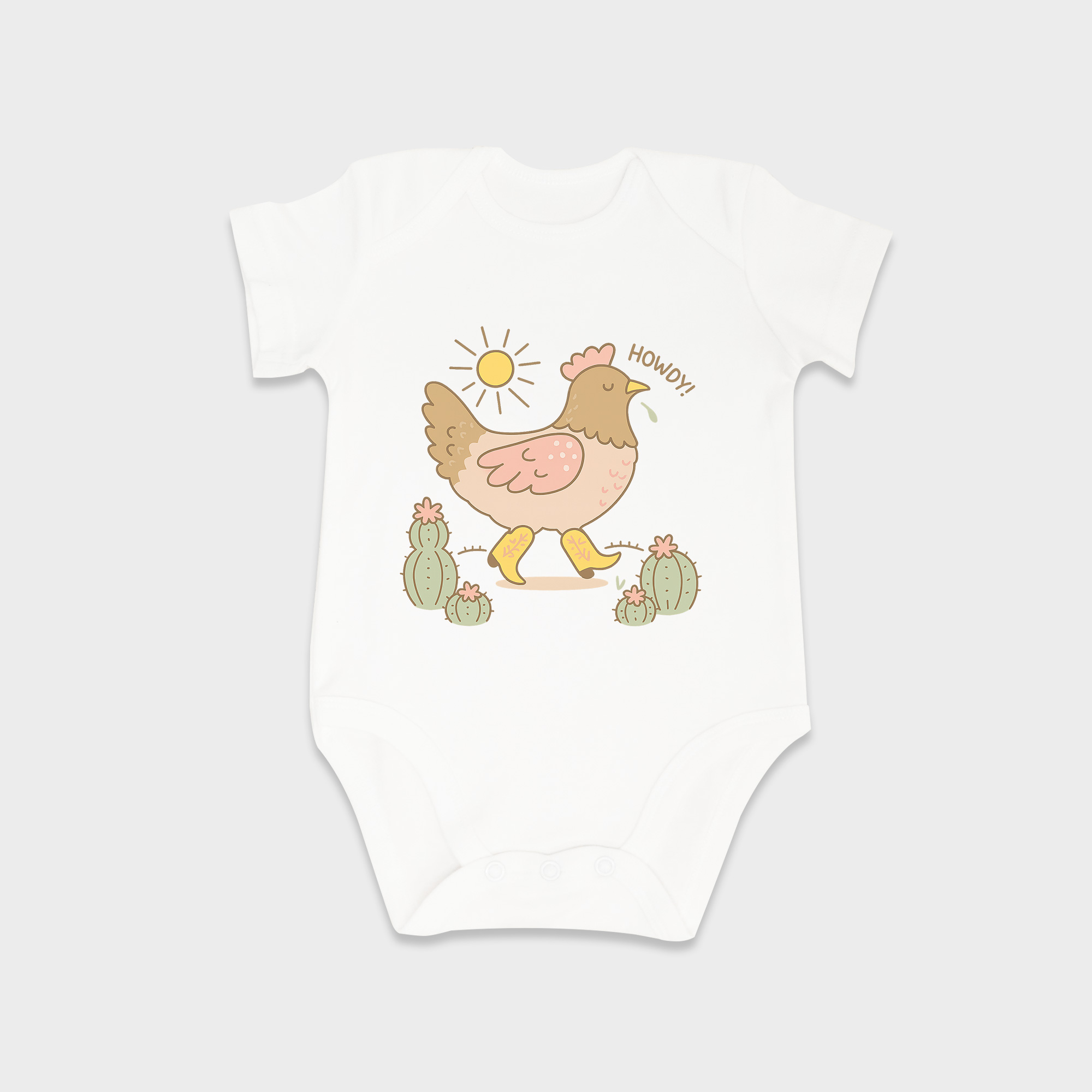 Western Chicken baby onesies in White