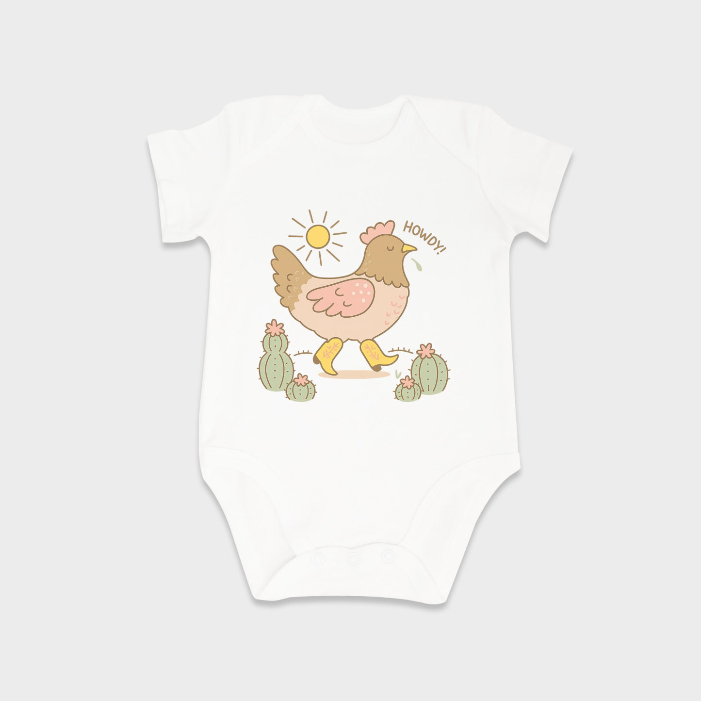 Western Chicken baby onesies in White