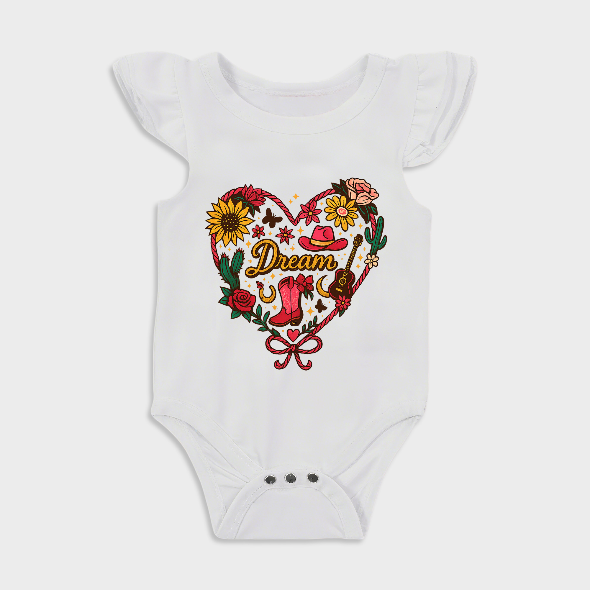 Western Heart Ruffled Triangle Onesies in White Baby onesies