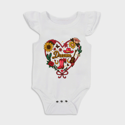Western Heart Ruffled Triangle Onesies in White Baby onesies