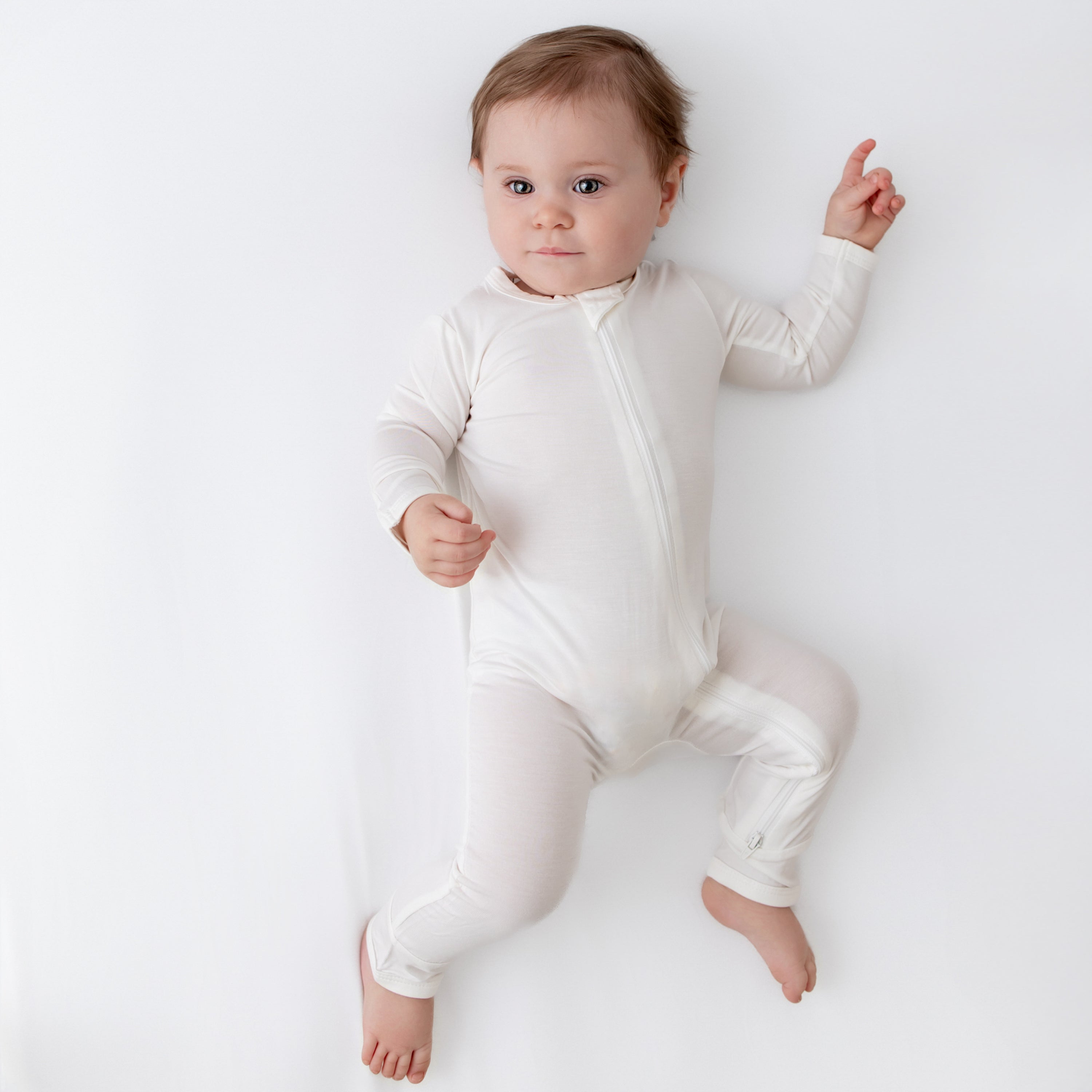 Baby Zipper Rompers in Cloud