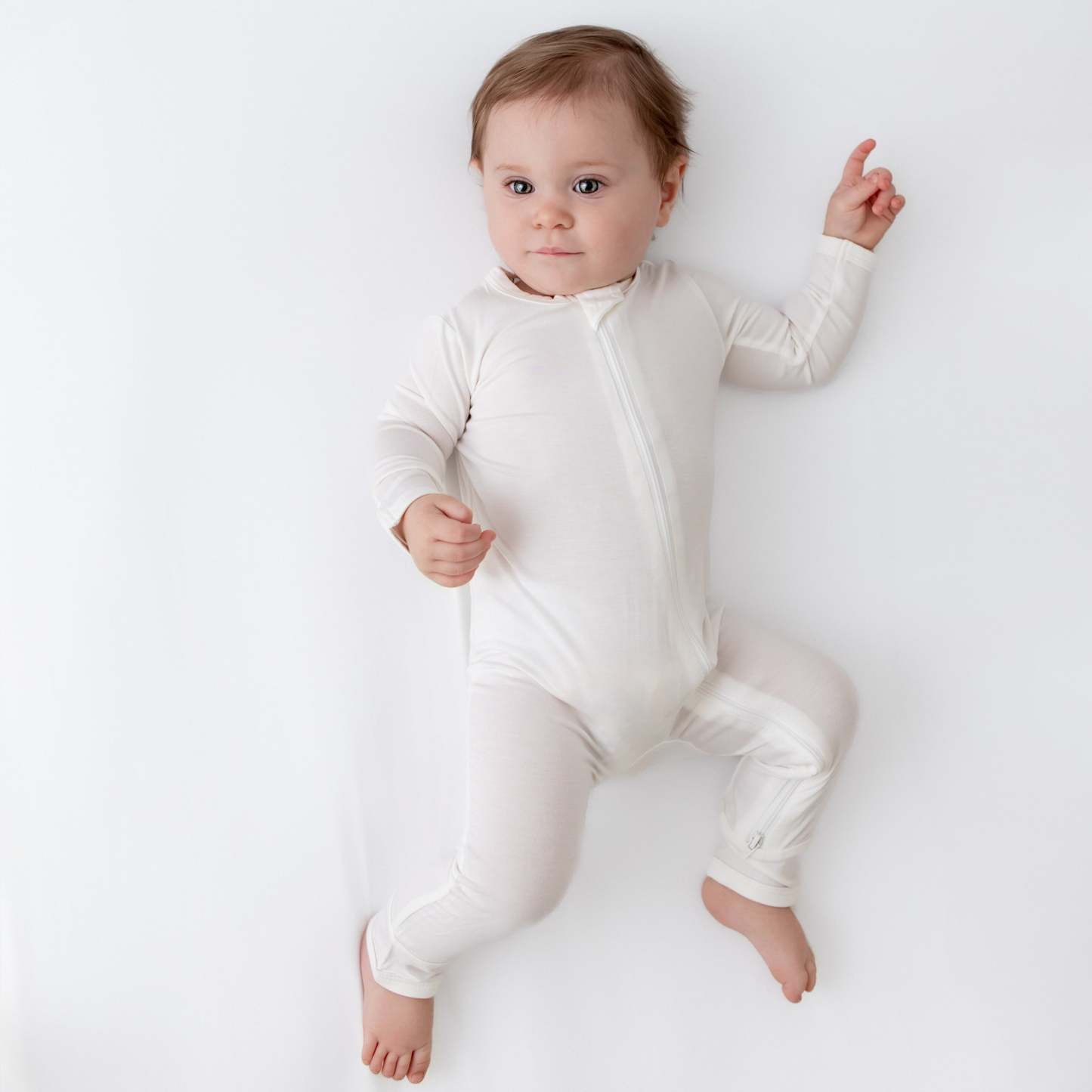 Baby Zipper Rompers in Cloud