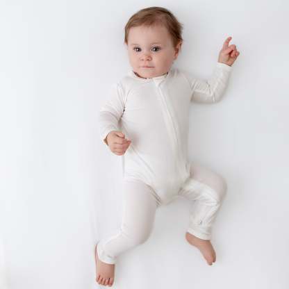 Baby Zipper Rompers in Cloud