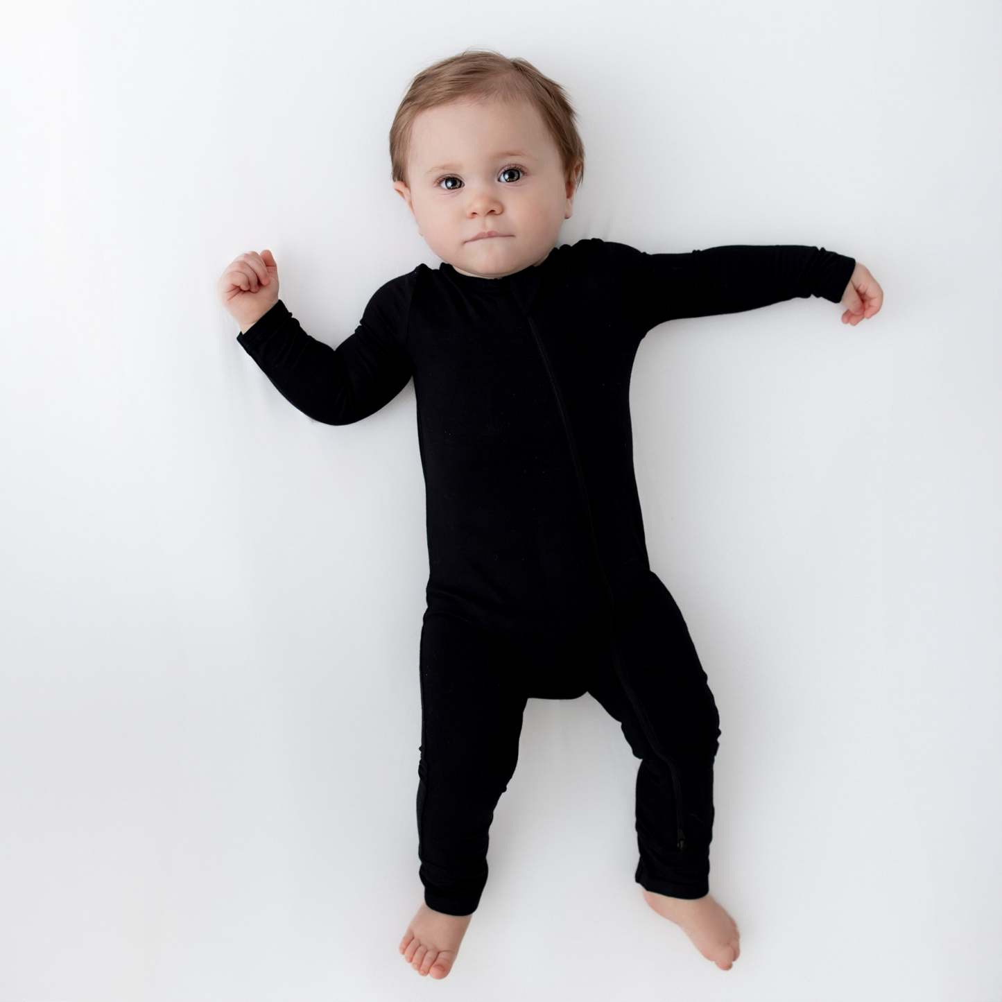 Baby Zipper Rompers in Midnight