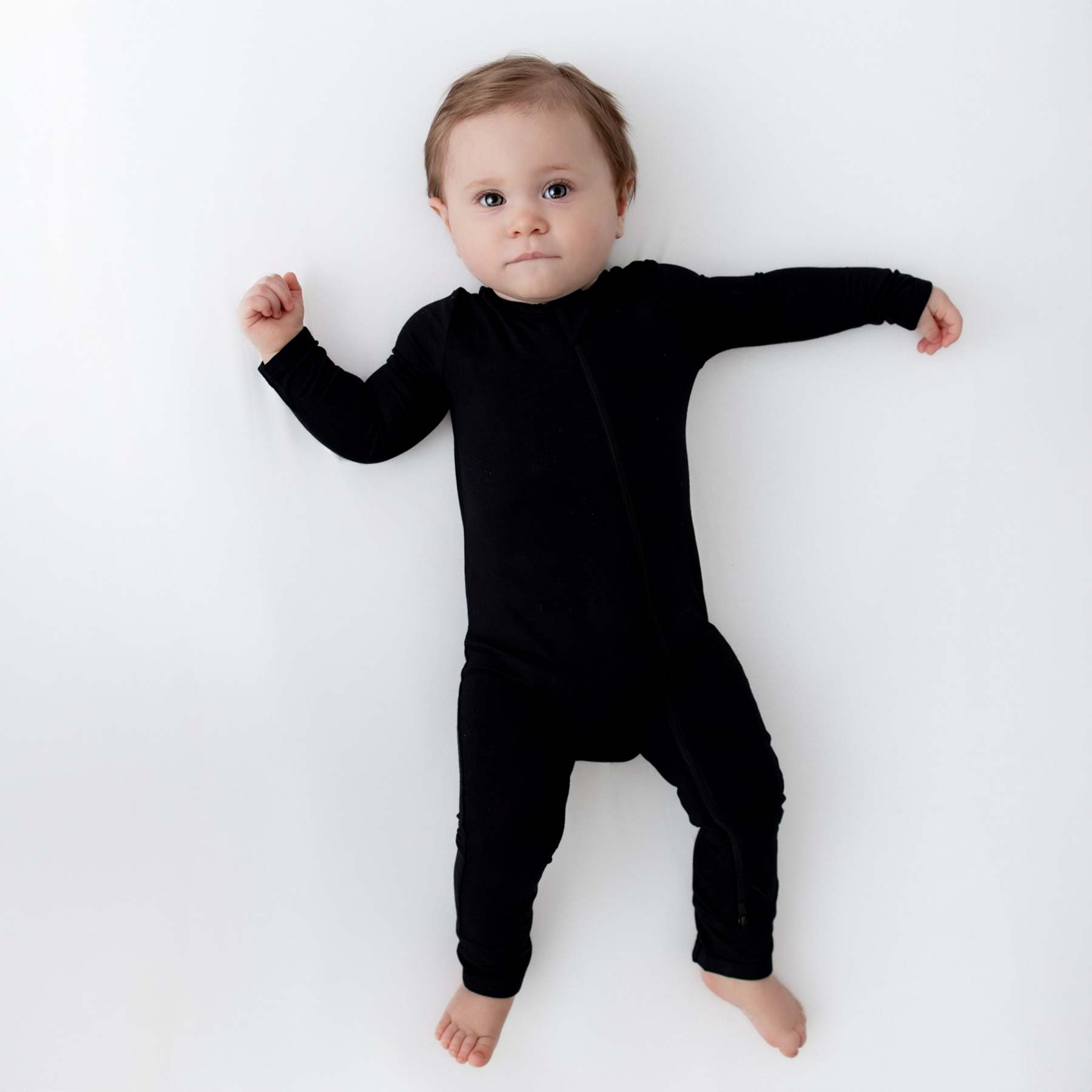 Baby Zipper Rompers in Midnight