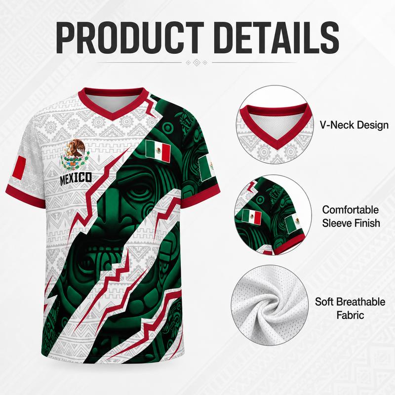 2026 Mexican Soccer Jersey | Mexico Aztec Calendar Style V-Neck Football Jersey for Players & Fans