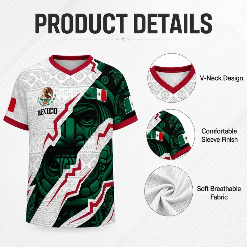 2026 Mexican Soccer Jersey | Mexico Aztec Calendar Style V-Neck Football Jersey for Players & Fans