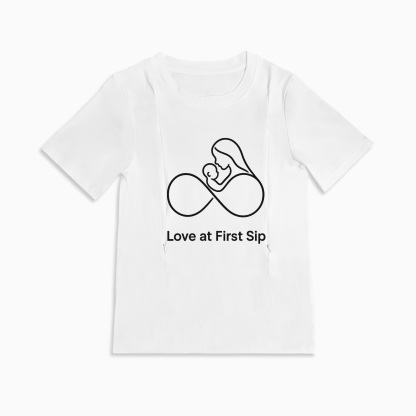 Zipper Nursing Tee | "Love at First Sip" Cute Slogan Shirt