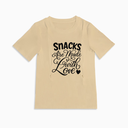 Breastfeeding T-Shirt with Zipper | Cute "Snacks Made with Love" Design