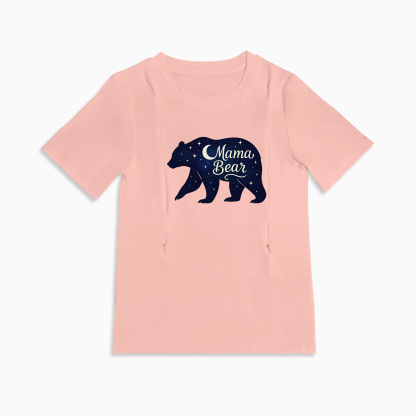 Breastfeeding T-Shirt with Mama Bear Print | Easy Side Zip Access