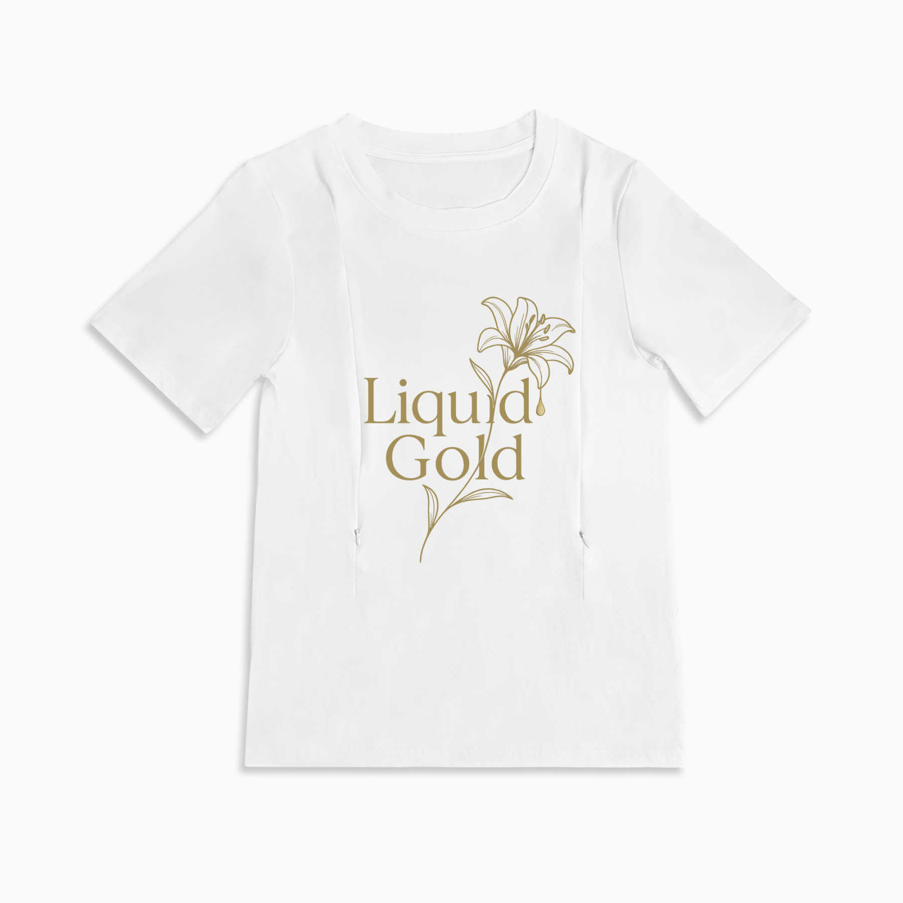 Side Zip Nursing T-shirt | Liquid Gold Design | For New Moms