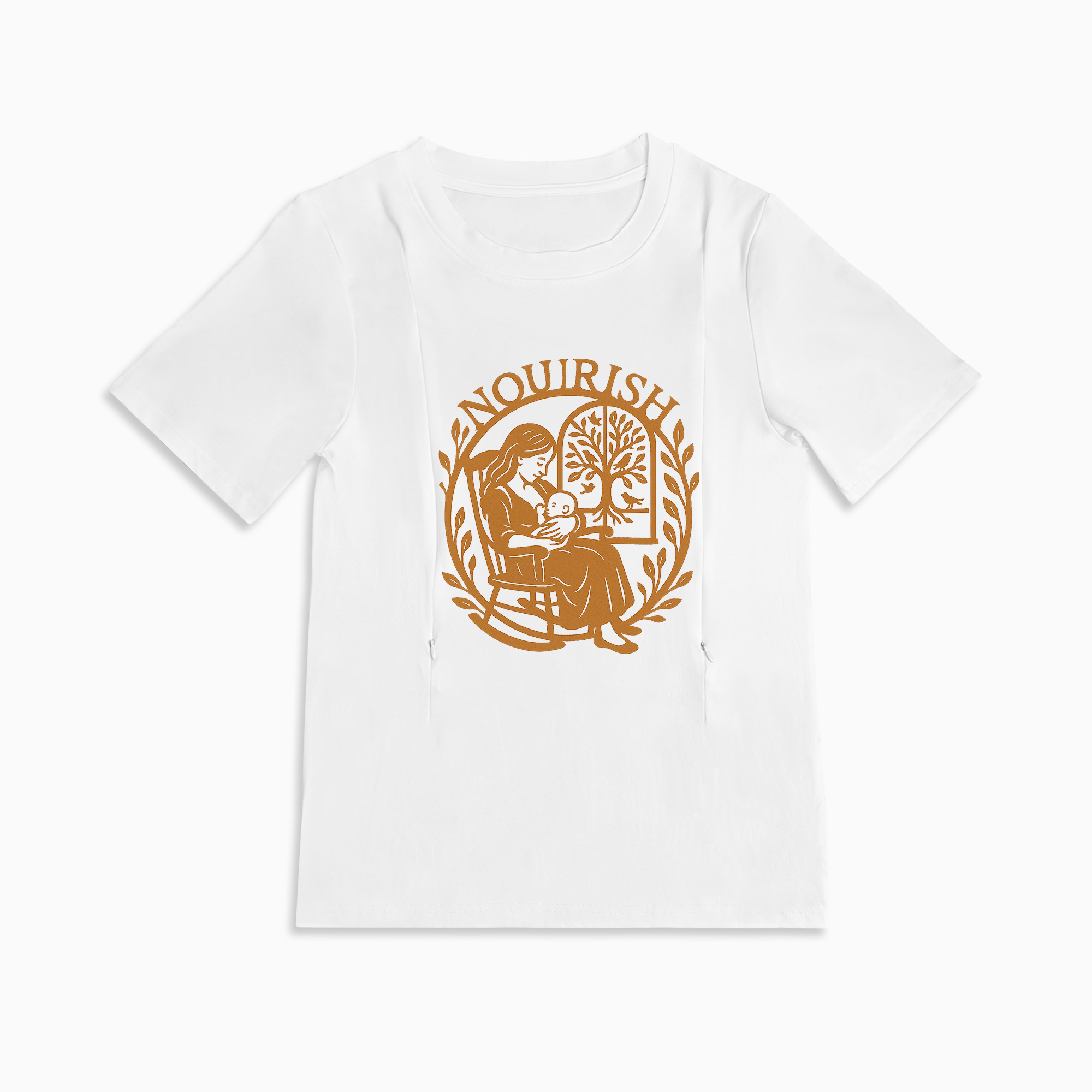 Postpartum T-Shirt for Nursing | Nourish Slogan | Zipper Access