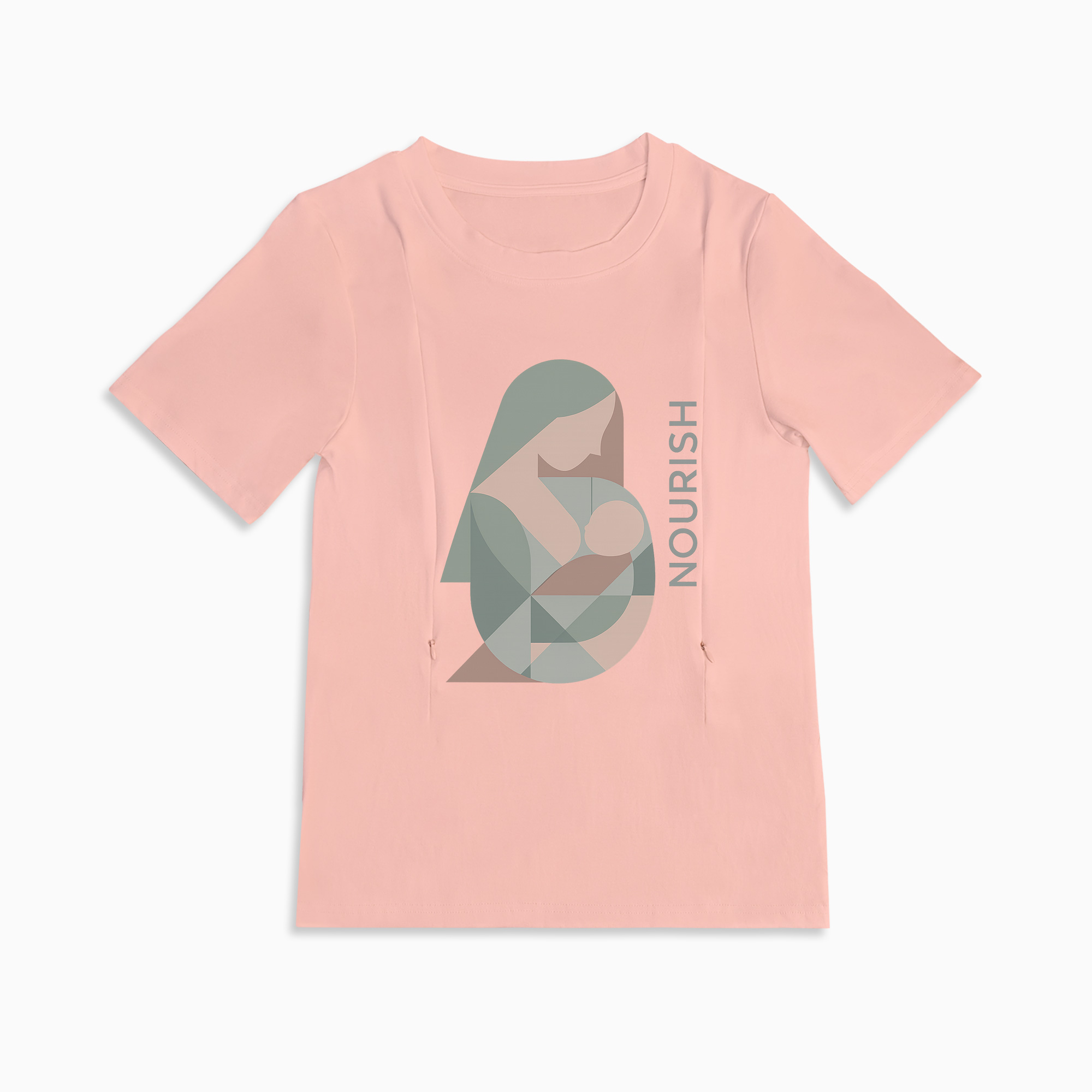 Side Zip Nursing T-Shirt | "Nourish" Slogan | 95% Cotton