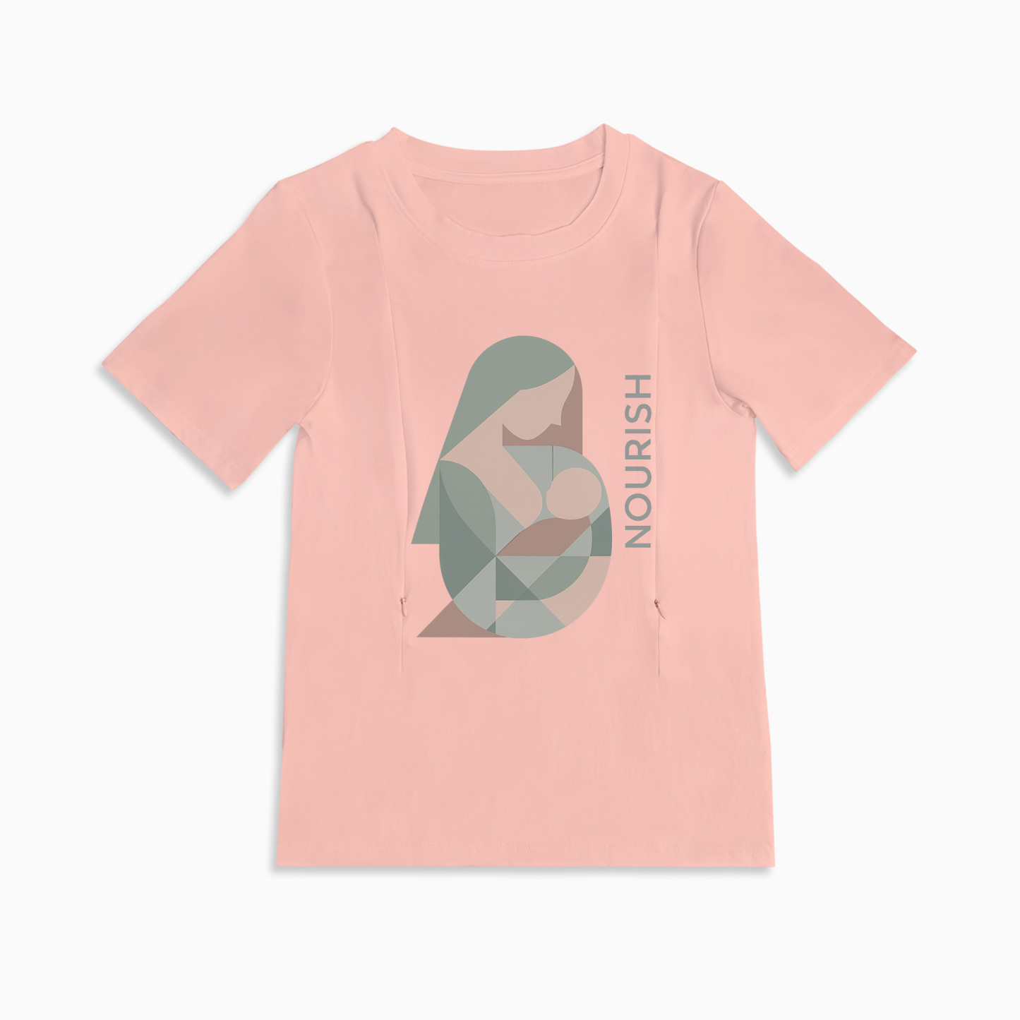 Side Zip Nursing T-Shirt | "Nourish" Slogan | 95% Cotton