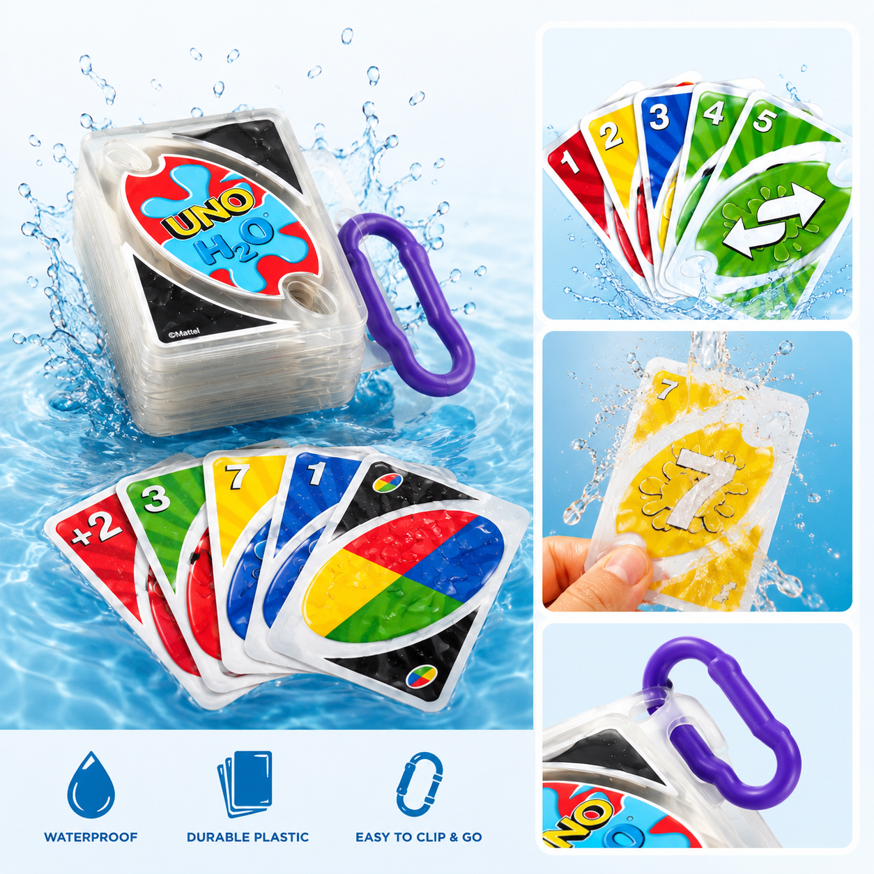 UNO H2O To Go Waterproof Card Game – Portable Family Travel Game for Pool, Beach & Camping