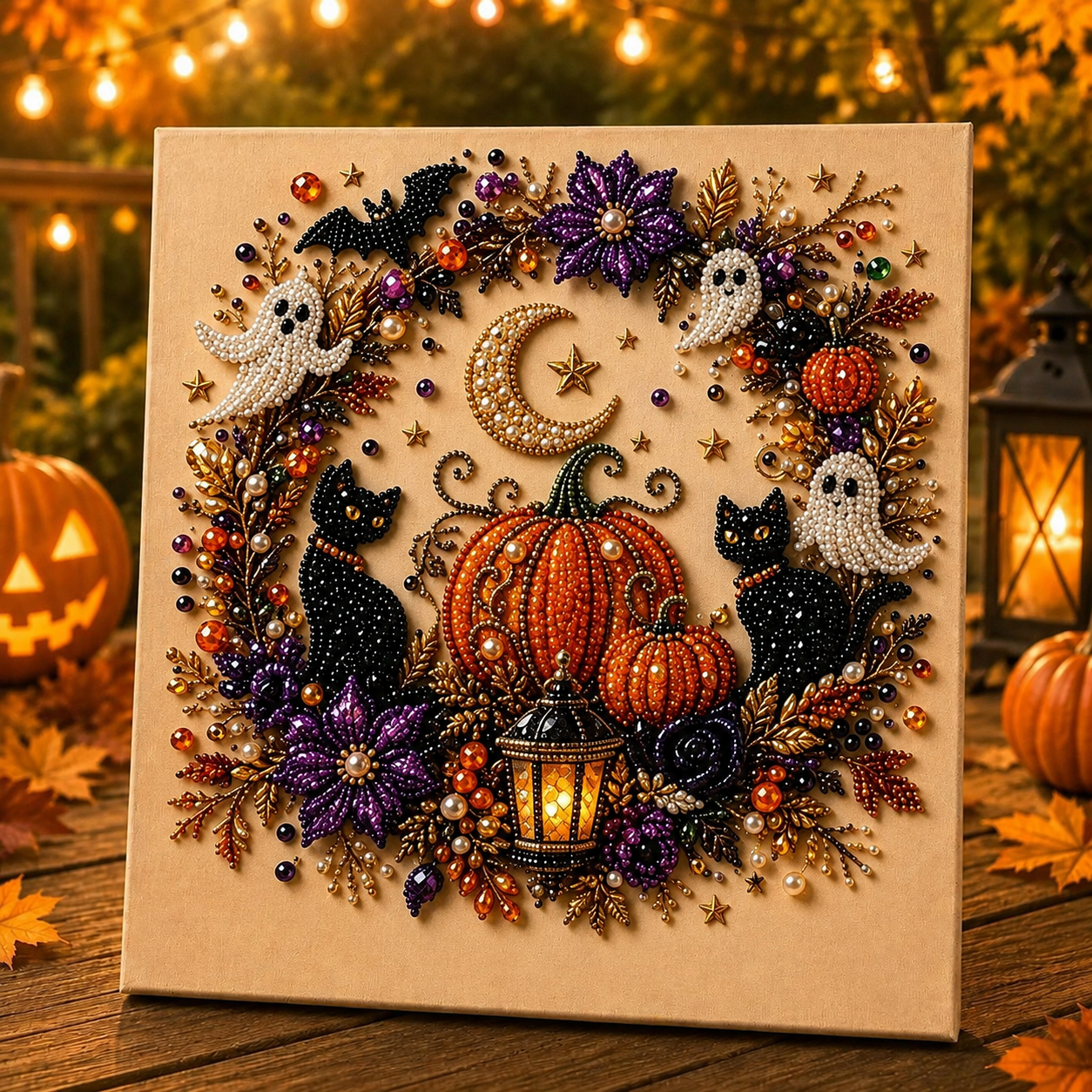 Cute Ghost Diamond Painting Kit – 3D Halloween Pearl Bead Wall Art