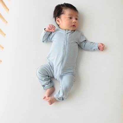 Baby Zipper Rompers in Fog