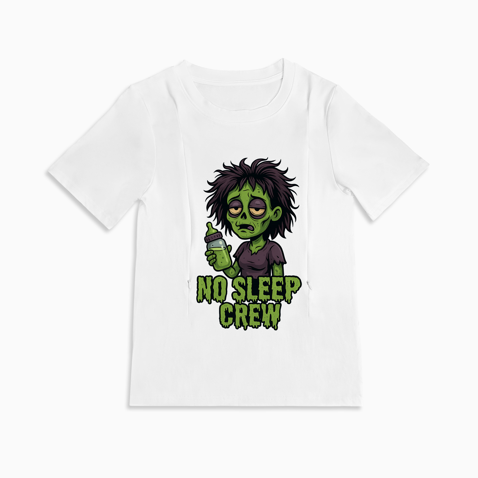 Breastfeeding T-Shirt with Zippers | "No Sleep Crew" Coffee Graphic