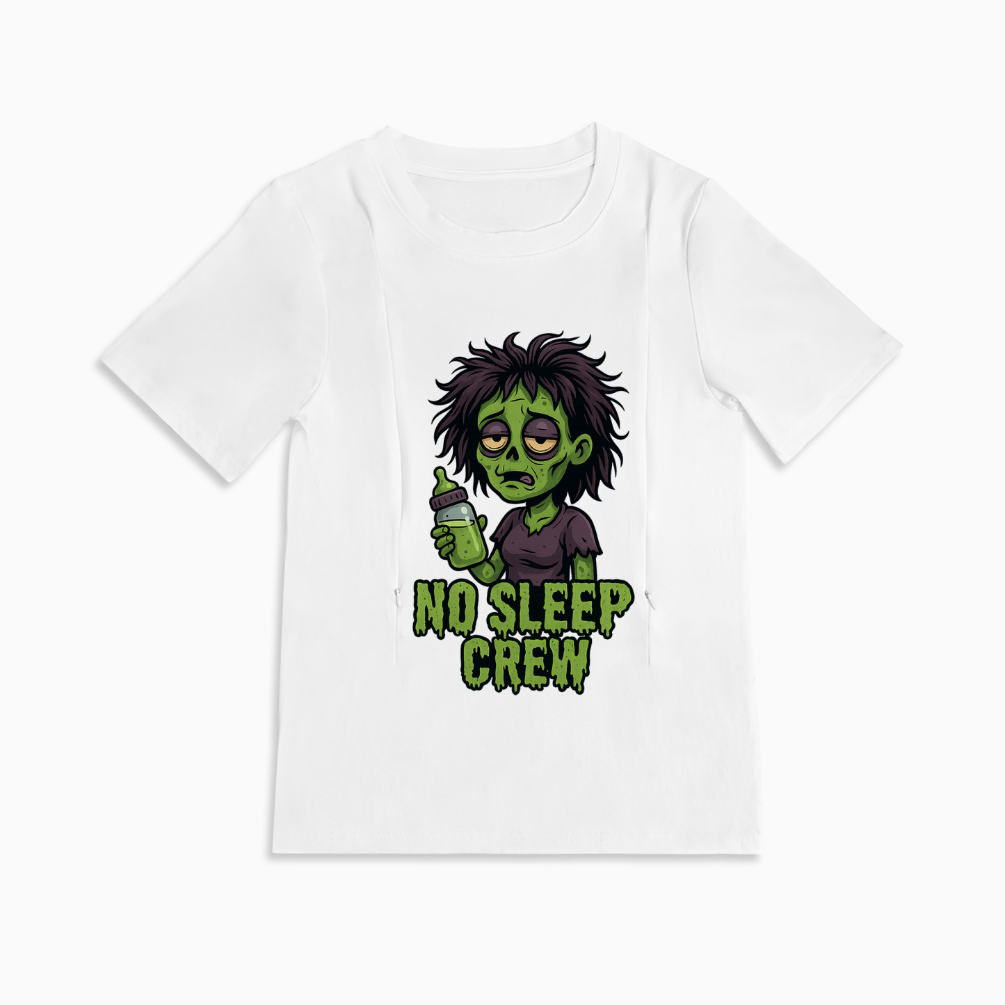 Breastfeeding T-Shirt with Zippers | "No Sleep Crew" Coffee Graphic