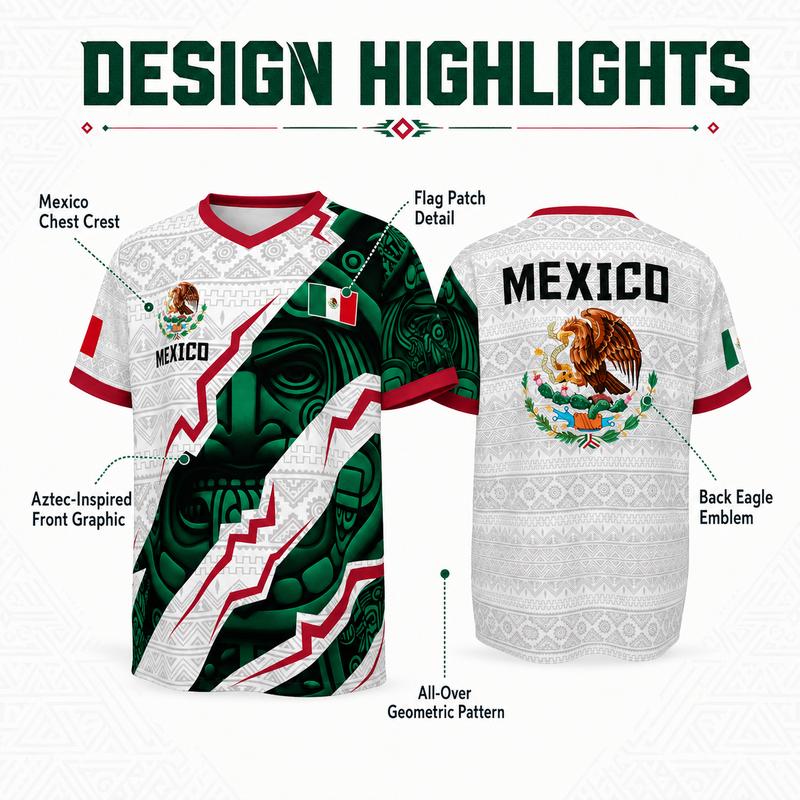 2026 Mexican Soccer Jersey | Mexico Aztec Calendar Style V-Neck Football Jersey for Players & Fans
