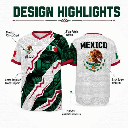 2026 Mexican Soccer Jersey | Mexico Aztec Calendar Style V-Neck Football Jersey for Players & Fans