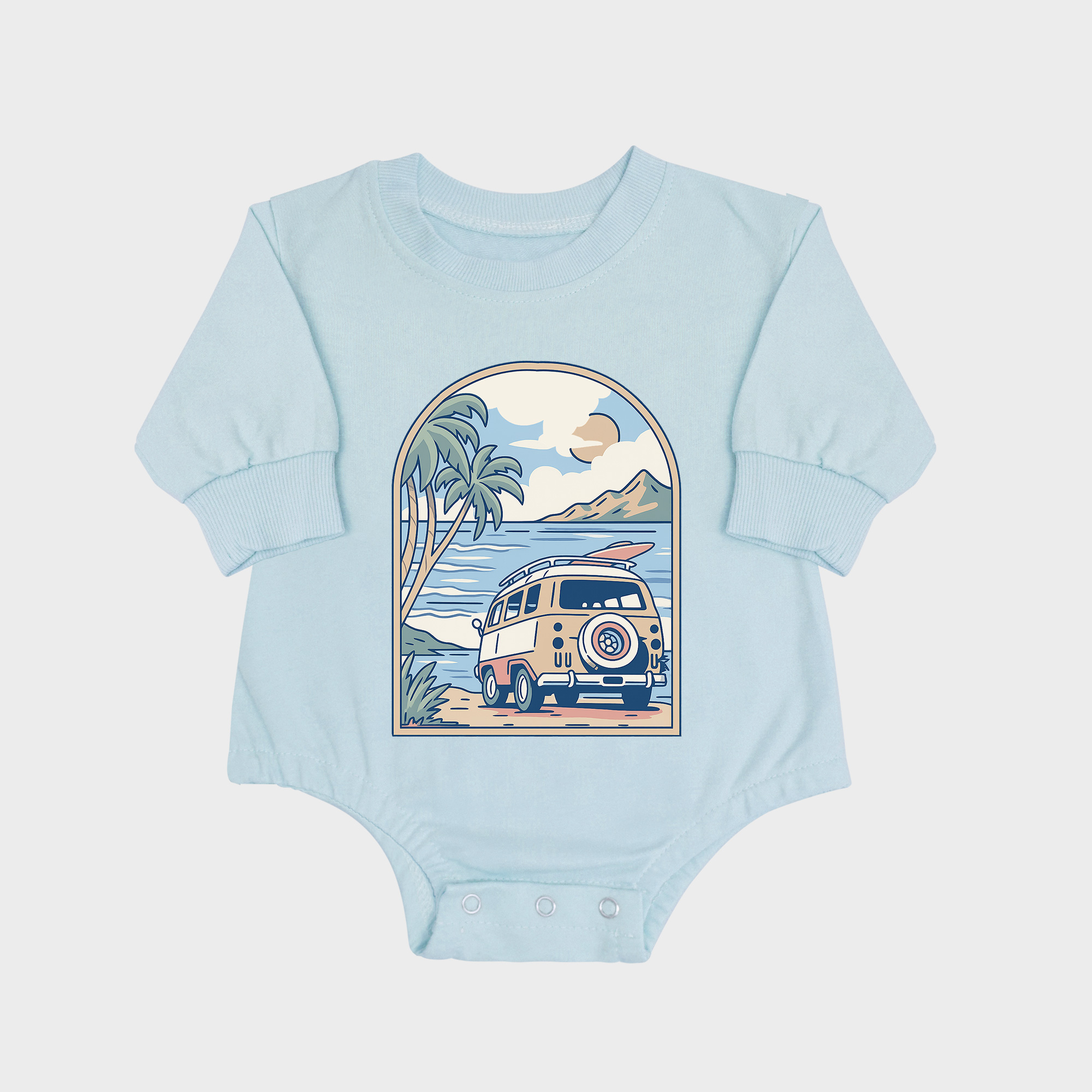 Beach & Car Long-sleeved Triangle Onesies Aqua baby romper