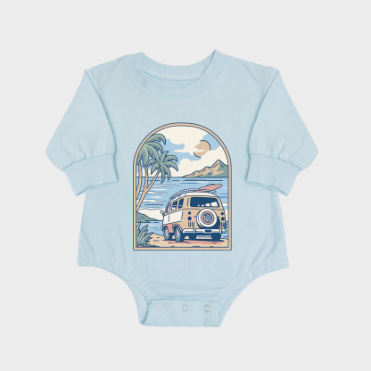 Beach & Car Long-sleeved Triangle Onesies Aqua baby romper