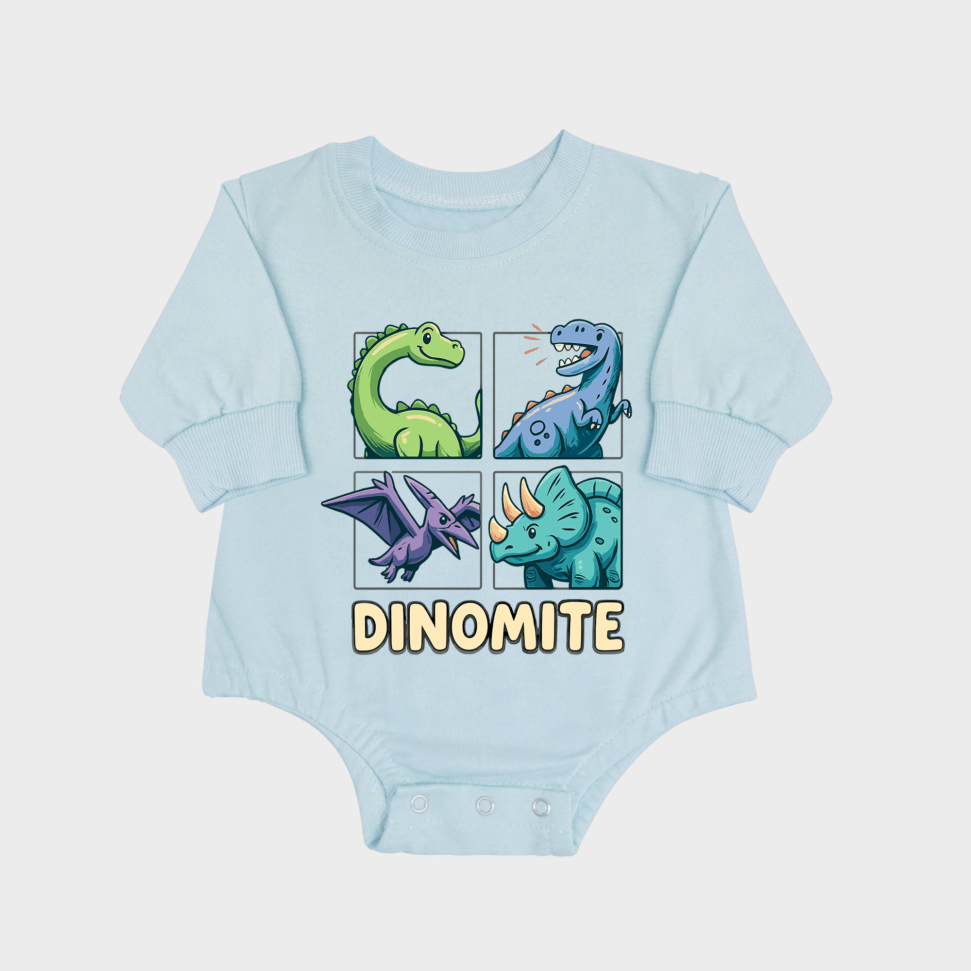 Dinomite Long-sleeved Triangle Onesies Aqua baby romper