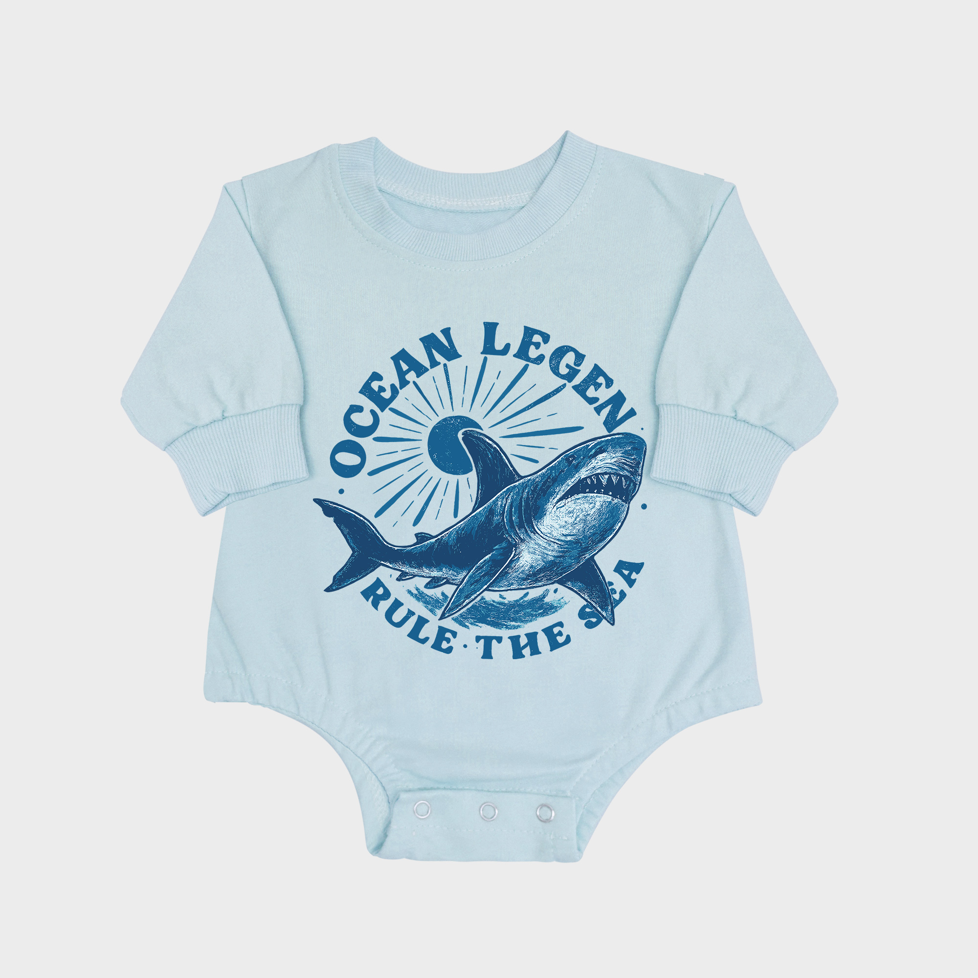 Shark Surf Long-sleeved Triangle Onesies Aqua baby romper