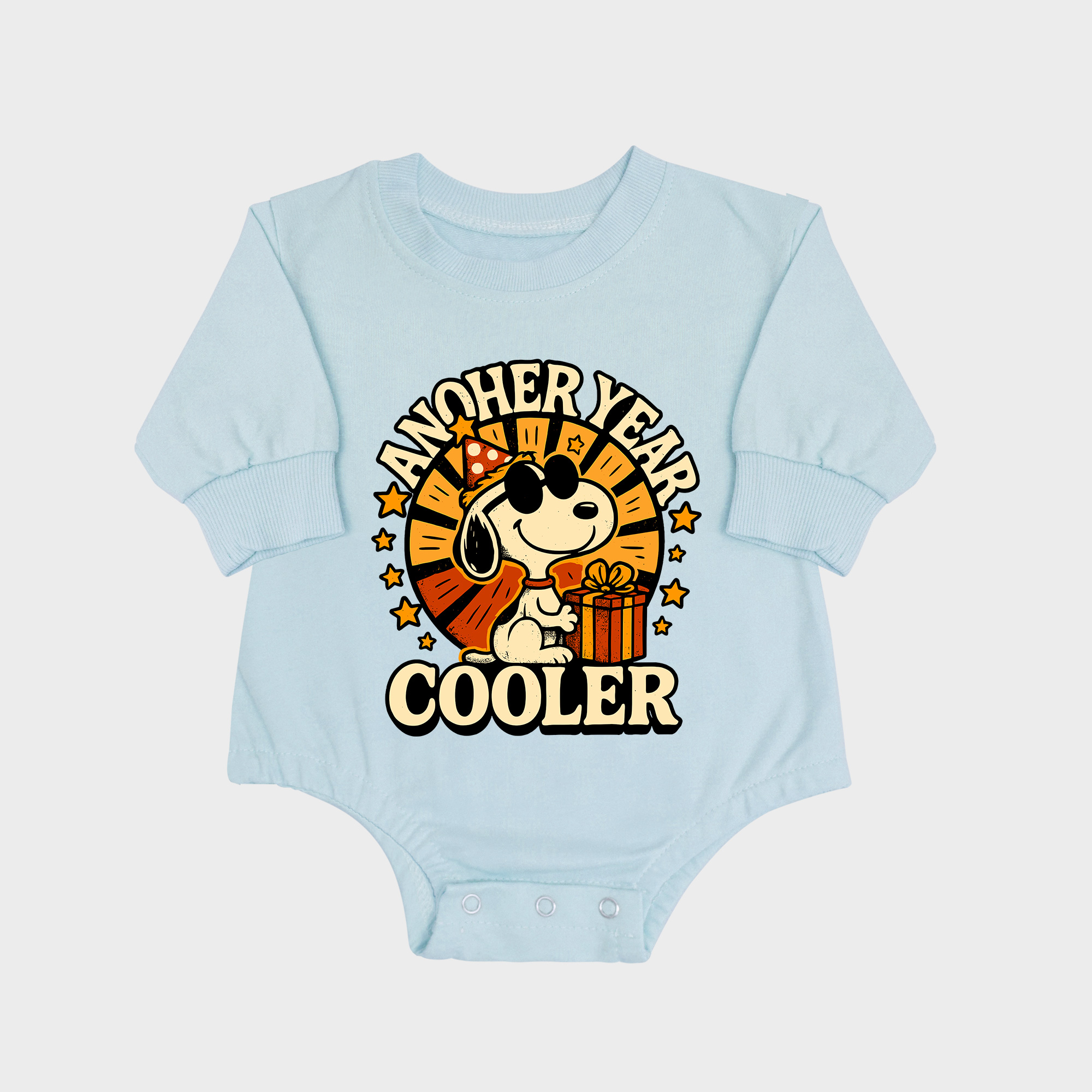 Peanuts Another Year Cooler Long-sleeved Triangle Onesies Aqua baby romper