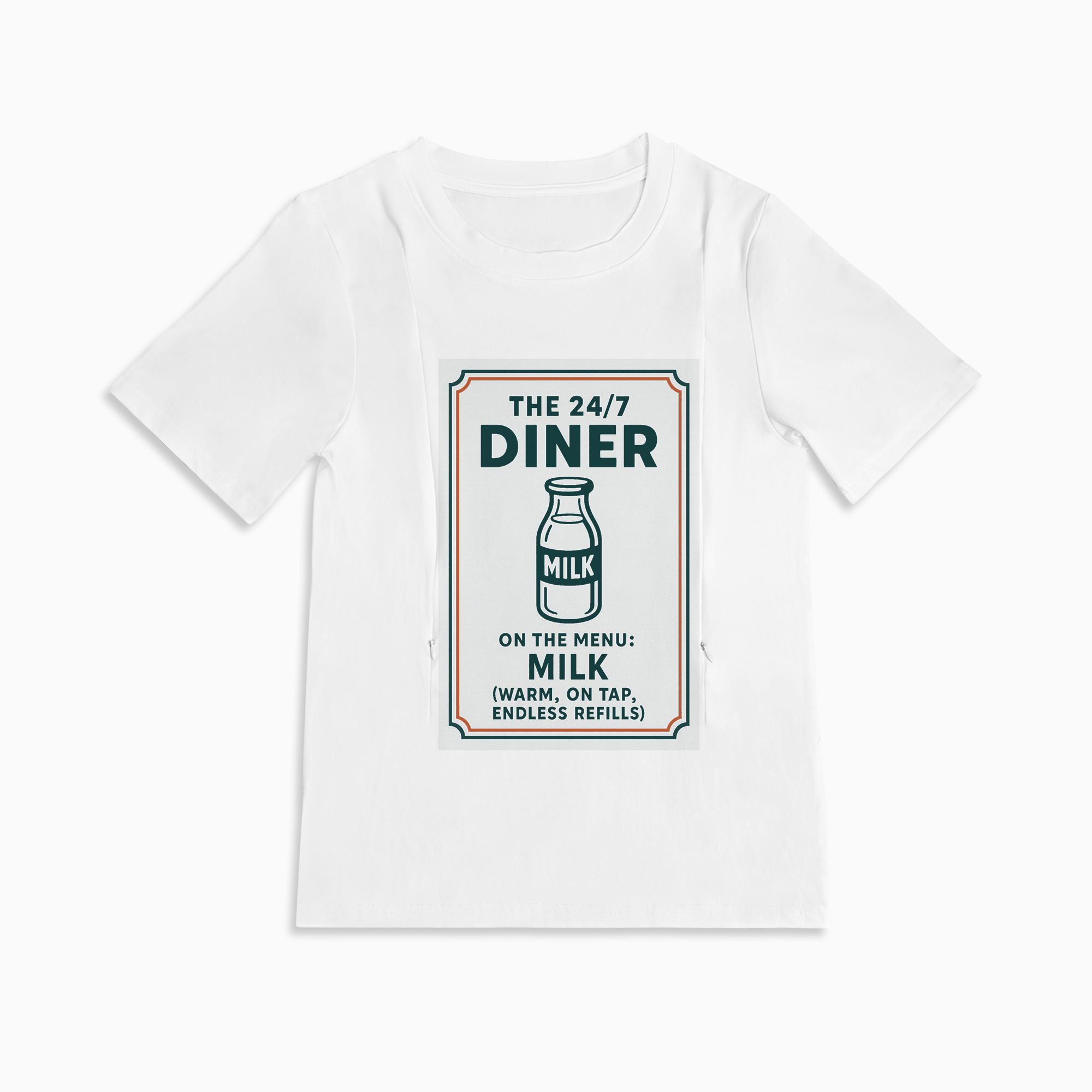 Funny Nursing Tee "24/7 Diner" | Cotton Shirt with Zipper Access