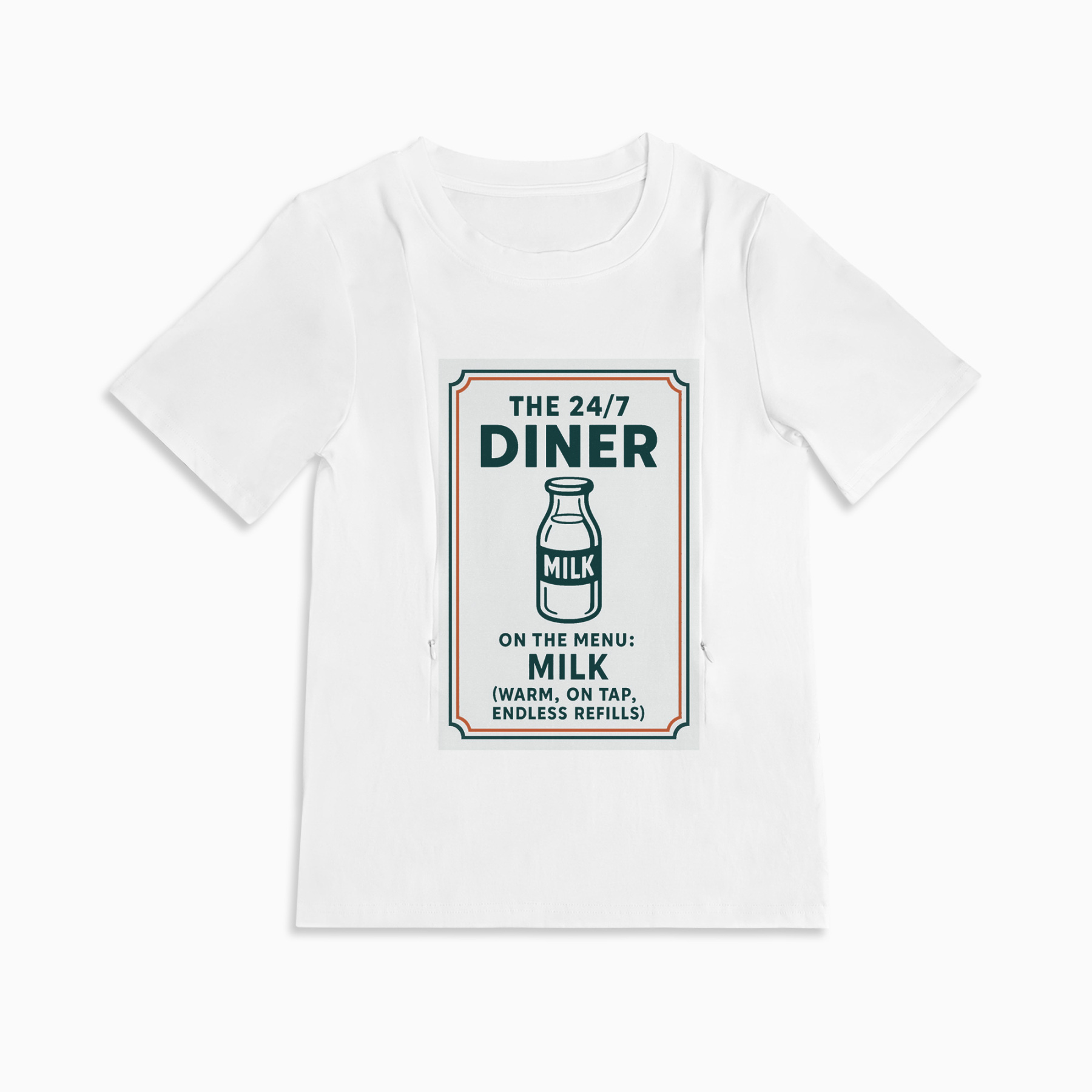 Funny Nursing Tee "24/7 Diner" | Cotton Shirt with Zipper Access