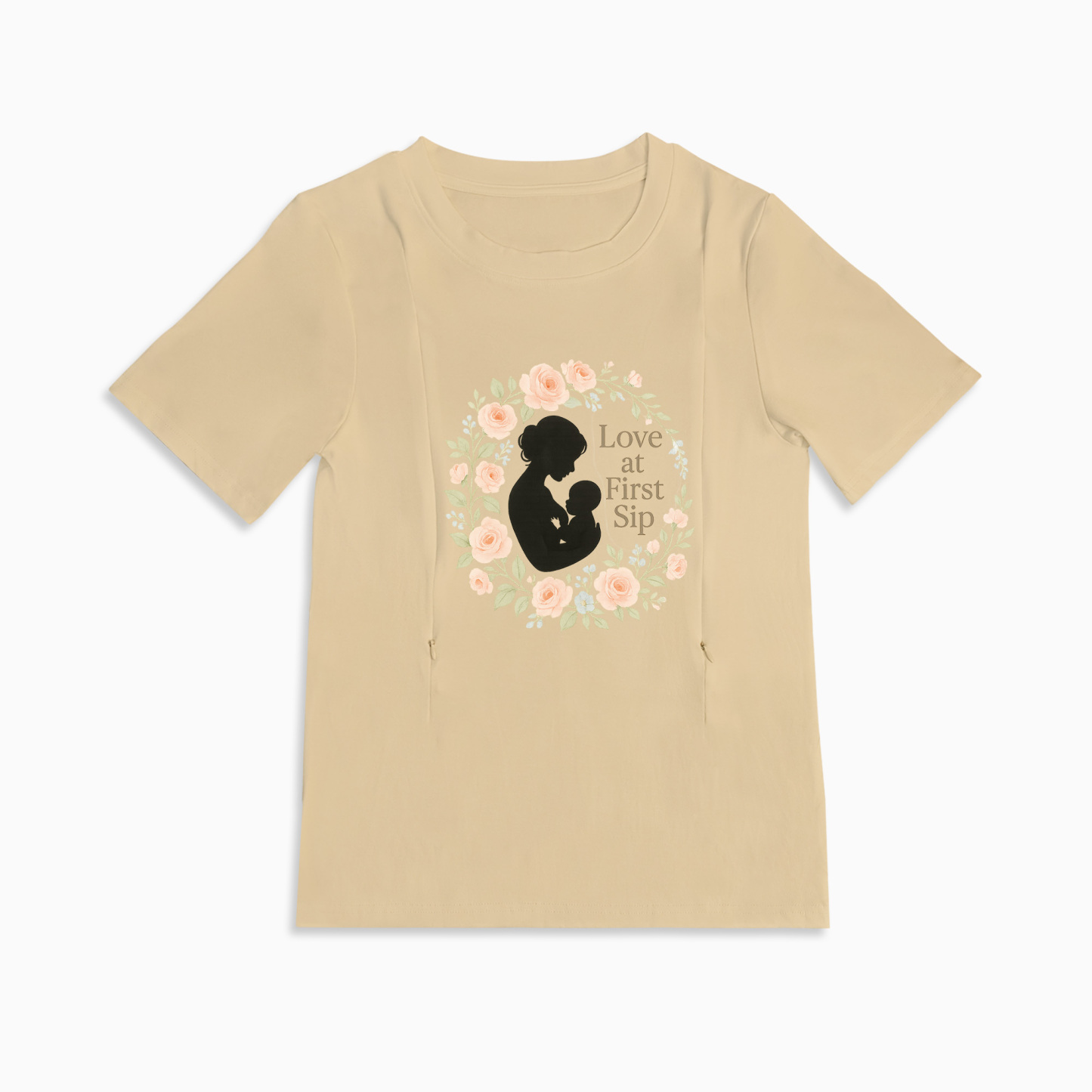 Discreet Nursing Tee | "Love at First Sip" Slogan | Easy Access Zips