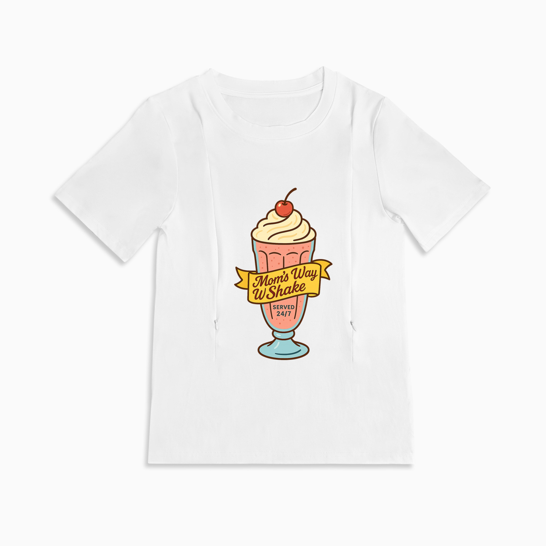 Zipper Nursing T-Shirt | Cute 24/7 Diner Graphic | Soft Cotton