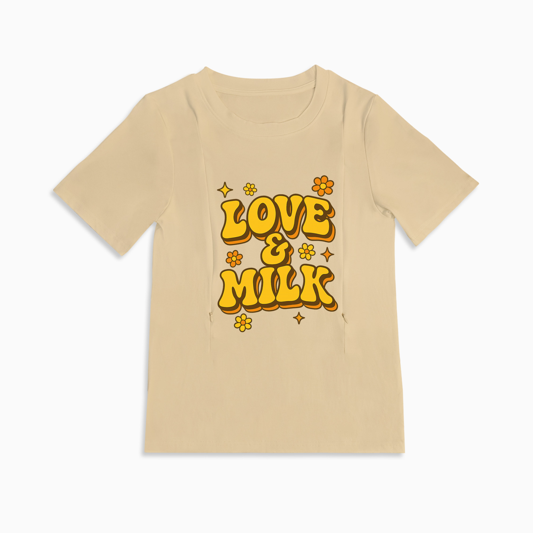 Zipper Nursing Shirt for Moms | Love & Milk Graphic | 95% Cotton