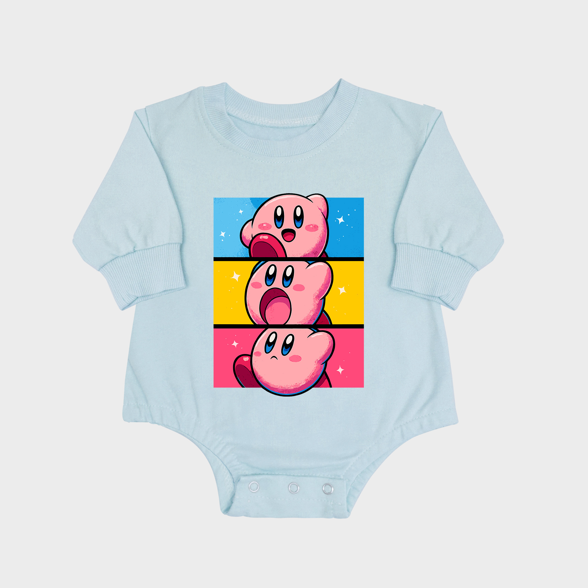 Nintendo Kirby Panels Long-sleeved Triangle Onesies Aqua baby romper