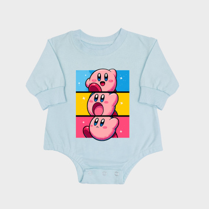 Nintendo Kirby Panels Long-sleeved Triangle Onesies Aqua baby romper