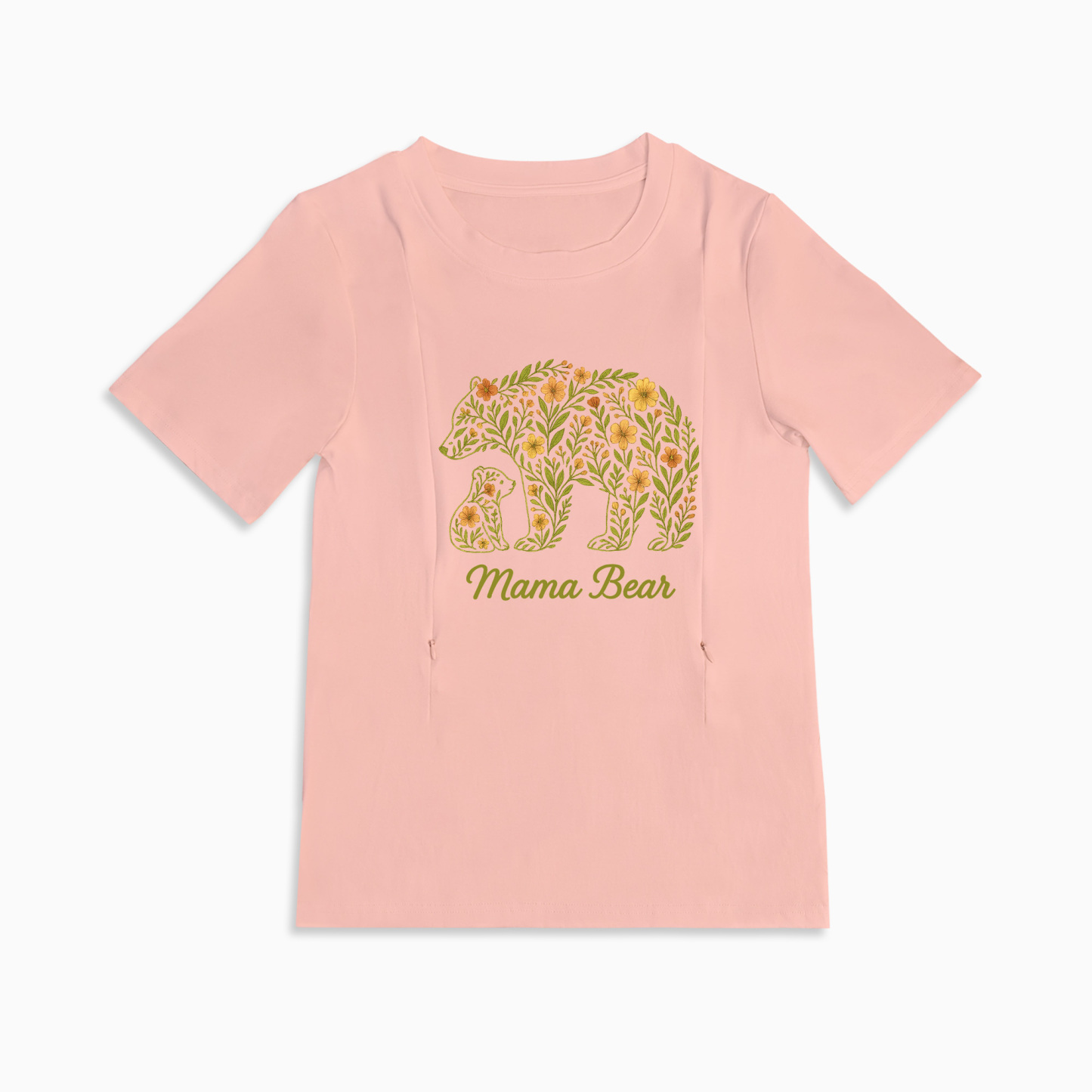 Soft Cotton Mama Bear Nursing Tee | Discreet Side Zippers for Comfort