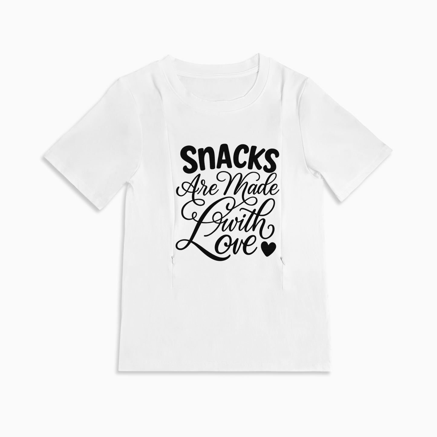 Breastfeeding T-Shirt with Zipper | Cute "Snacks Made with Love" Design