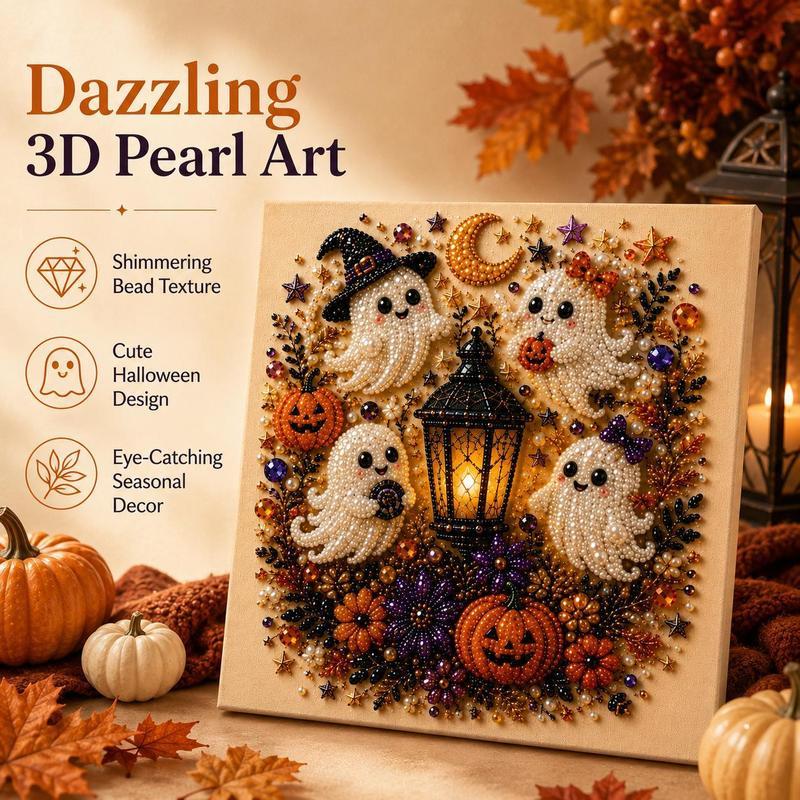 Cute Ghost Diamond Painting Kit – 3D Halloween Pearl Bead Wall Art