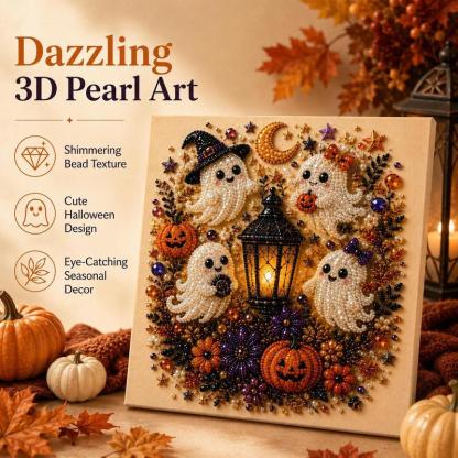 Cute Ghost Diamond Painting Kit – 3D Halloween Pearl Bead Wall Art