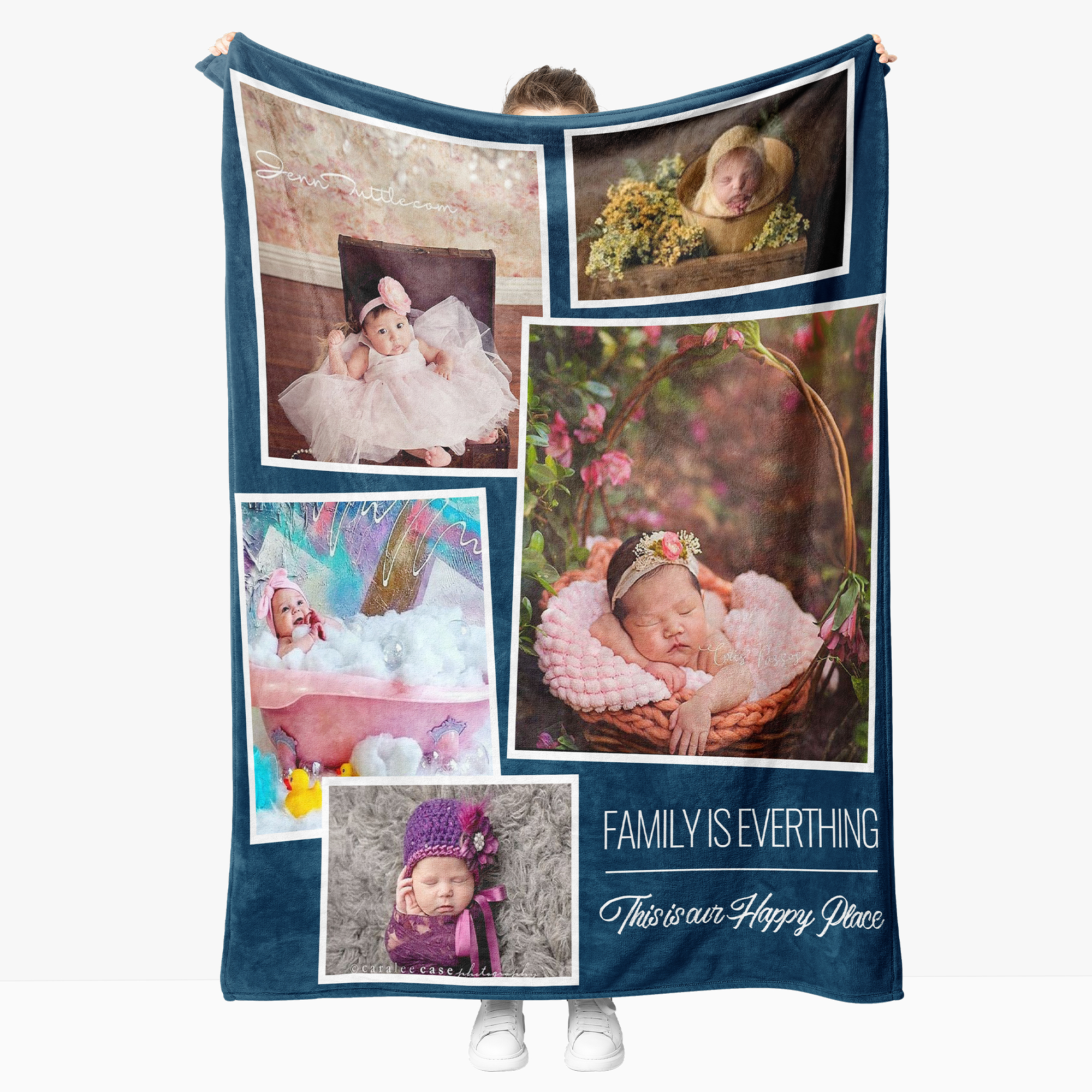 Personalized Father's Day Fleece Blanket with 5 Photos & Text