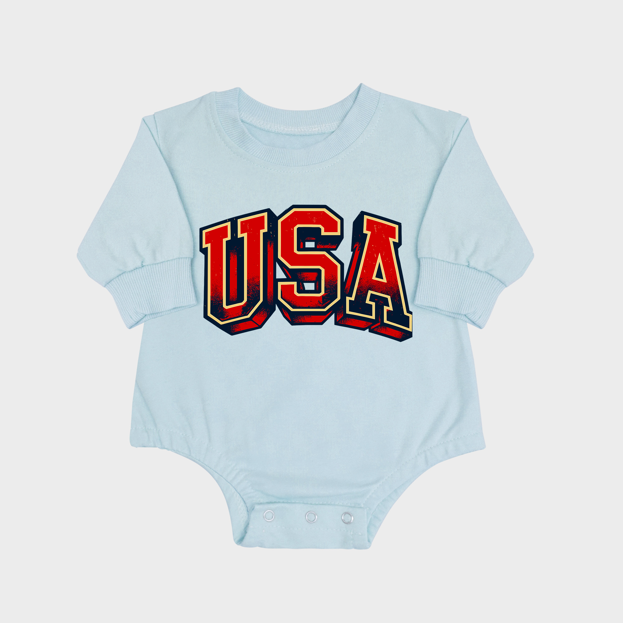 4th Of July USA Long-sleeved Triangle Onesies Aqua baby romper