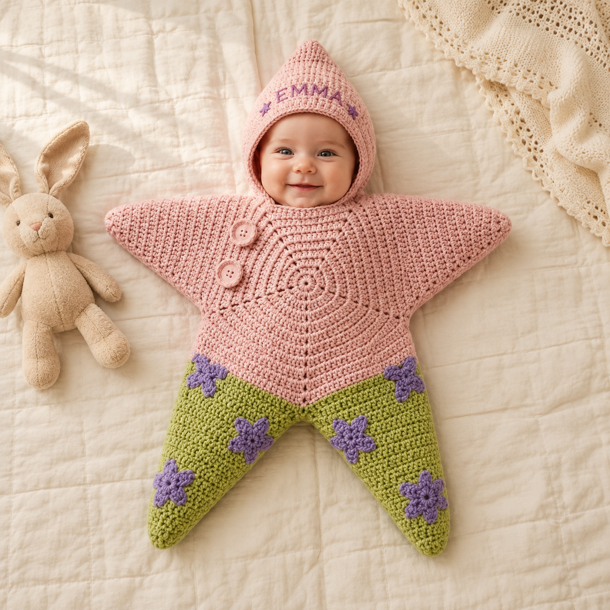 Knitted Starfish Hooded Baby Wrap Outfit